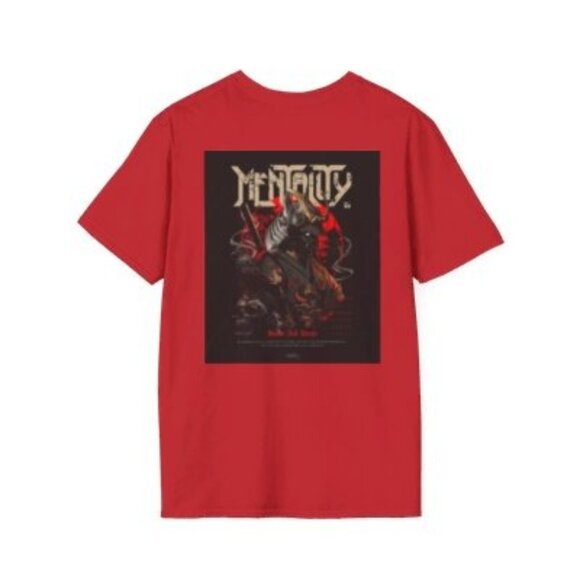 "Dark Fantasy Warrior Graphic Tee with Epic Medieval Design on Red Shirt" - Picture 1 of 1